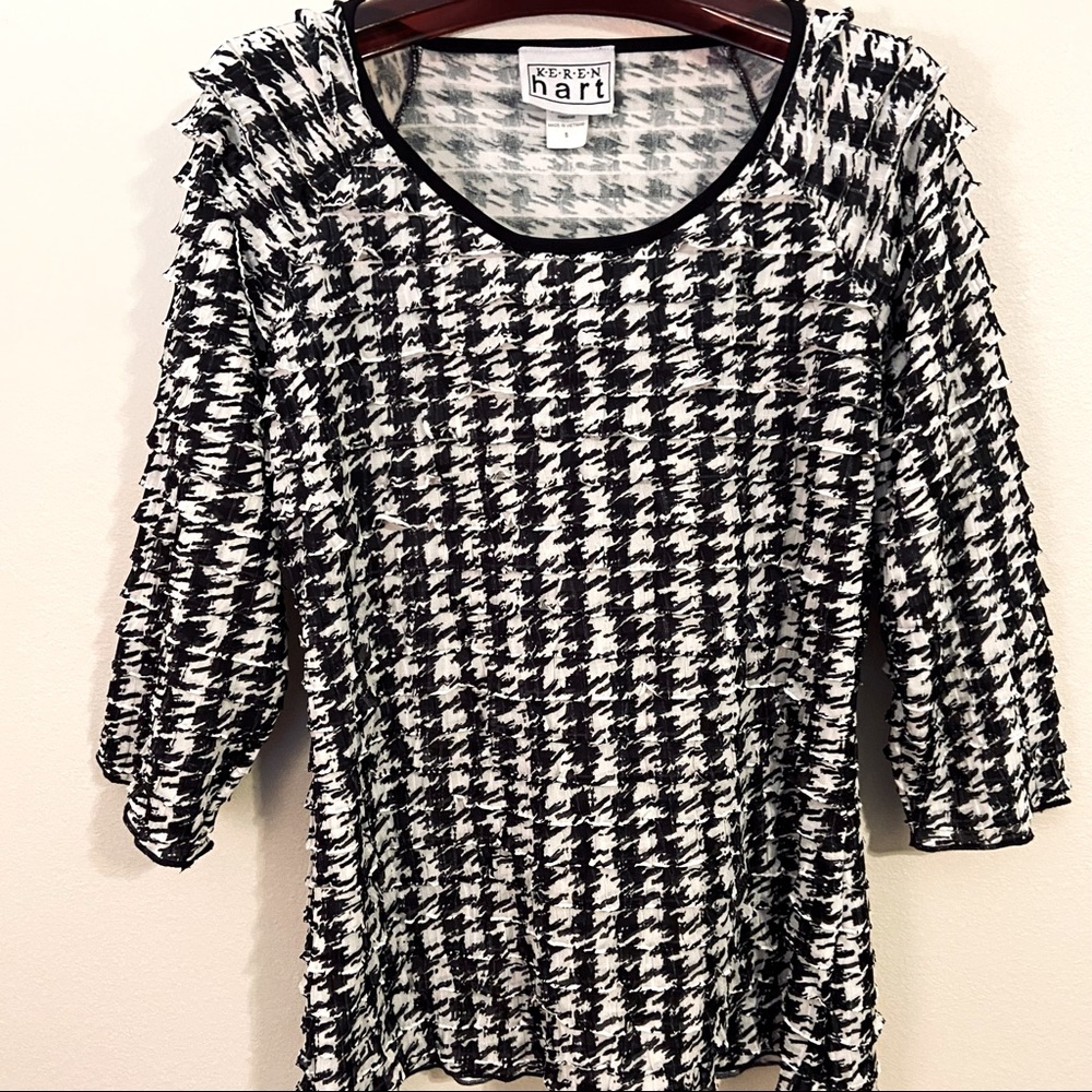 Houndstooth and Ruffles All Over! Keren Hart Top. Small